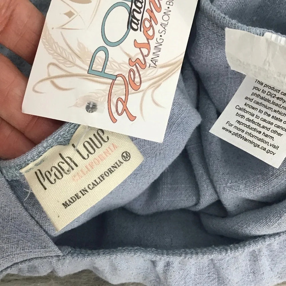 Peach Love Tiered Woven Chambray Jumpsuit Wide-Leg Strappy NWT Size Medium - Picture 8 of 9